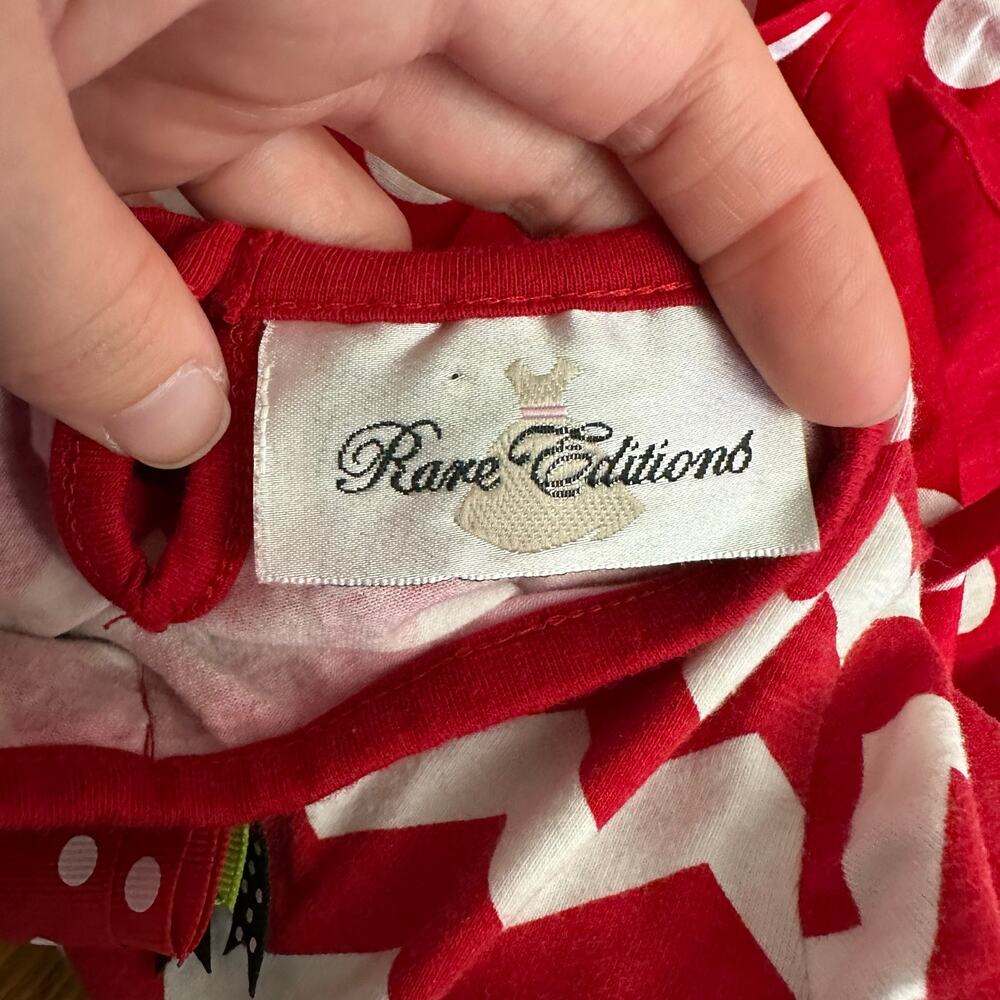 Rare Editions Red Chevron & Polka Dot Ruffle Baby Romper 12–18M Holiday Outfit - Picture 2 of 8
